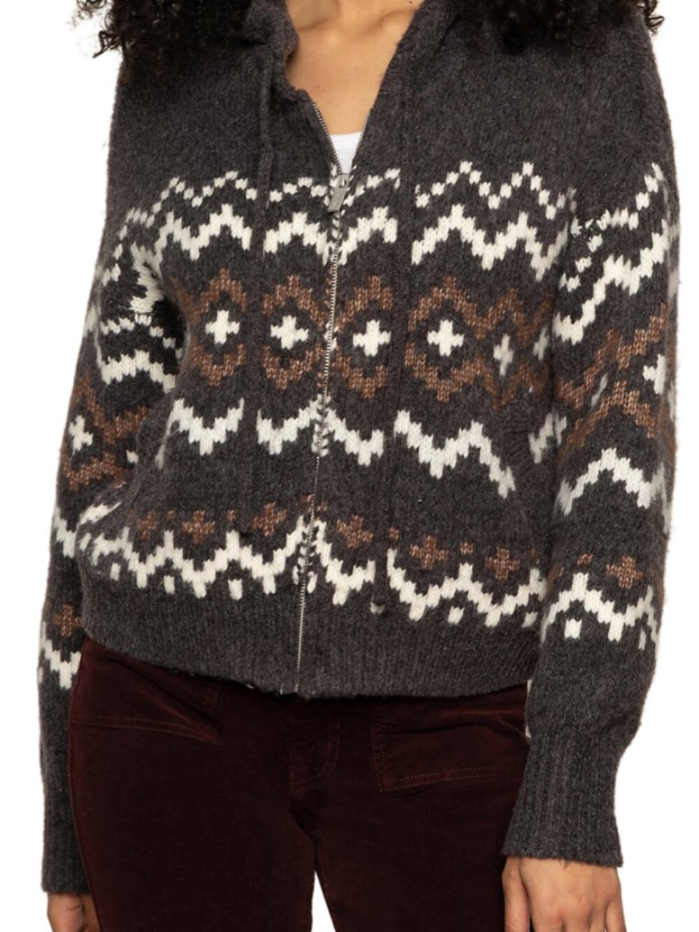 Sanctuary Women's Chuncky Fairisle Zip-Up Hoodie new with Tags